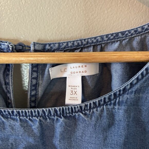 Lauren Conrad Chambray Top Blue Short Sleeves Shirt Womens Sz 3X - Picture 4 of 9